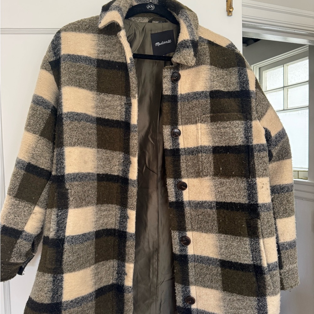 Madewell Plaid Teddy Jacket - Black, Cream, and Green